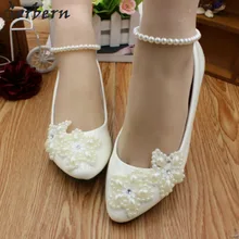 Sorbern/белые свадебные туфли на плоской подошве с бусинами и цветами, свадебные туфли с ремешком на щиколотке, женские туфли на плоской подошве с острым носком, женская обувь на каблуке