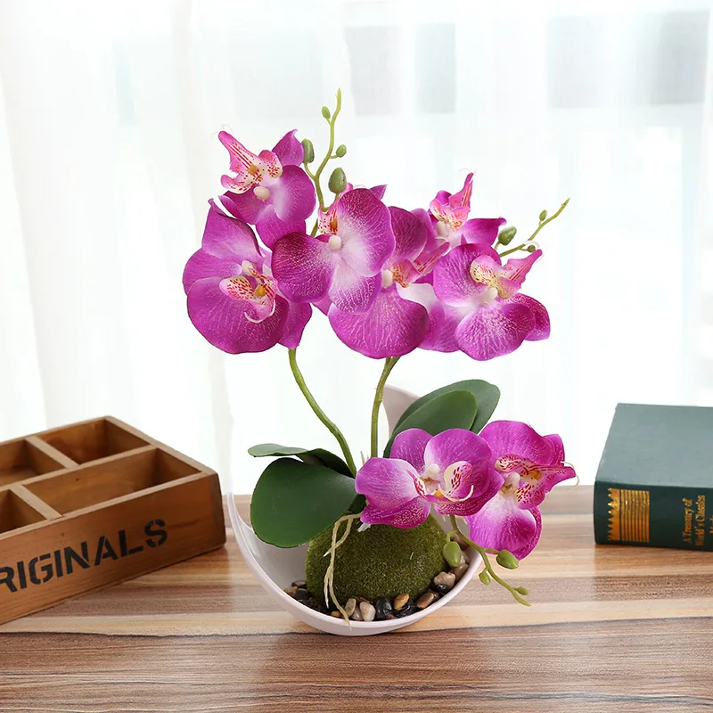 Искусственная Орхидея, бабочка растения в горшках Шелковый цветок с пластиковыми горшками мох украшение для домашнего балкона ваза набор свадебные декоративные