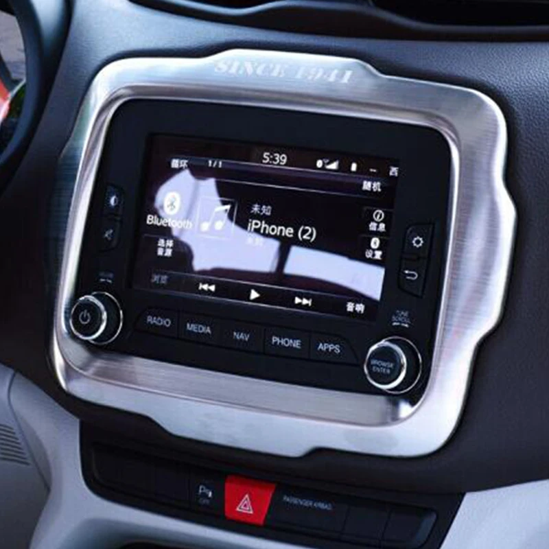 

For Jeep Renegade 2015 2016 2017 Stainless steel Car navigation panel Decoration frame cover trim Sticker Car Styling 1pcs