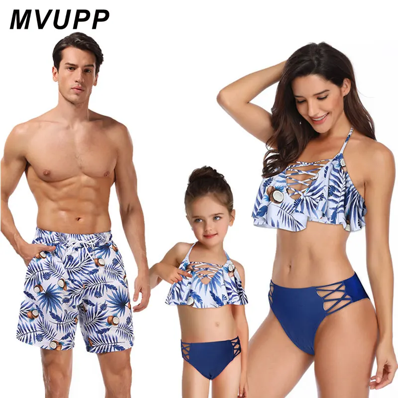 

Mommy and me swimsuit Leaf Print Ruffled Mother Daughter matching outfits swimsuit Summer Sexy Bikini Family Swimwear Beachwear
