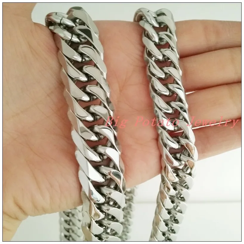 

20"~38" Father's Day Gift!New Fashion Silver Stainless Steel Silver Curb Cuban Chain Men's Necklaces,Highly Polished Jewelry