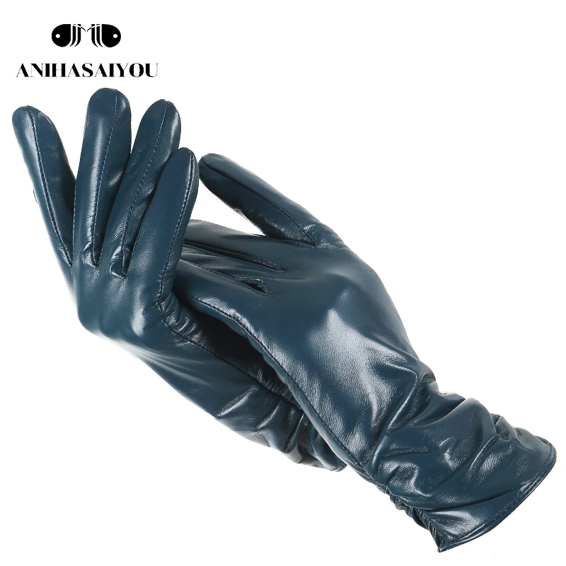 Classic pleated leather gloves women color real leather gloves women sheepskin Genuine Leather winter gloves women-2081 цена и фото