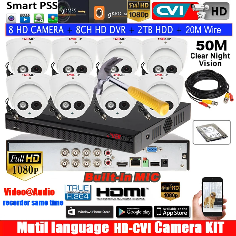 XVR5108HS-S3 8ch CVI система видеонаблюдения с 2 МП 1080P Водонепроницаемая HDCVI IR Eyeball audio Camera