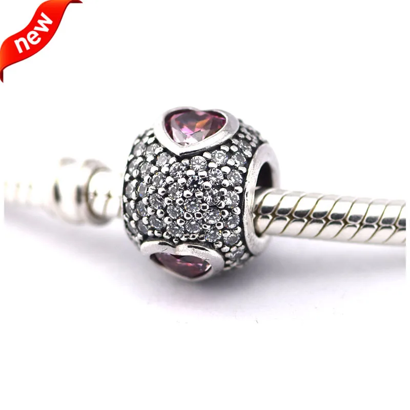

Fits Pandora Bracelets Heart Pave Silver Beads with Clear & Pink CZ Original 100% 925 Sterling Silver Charms DIY Jewelry 09330