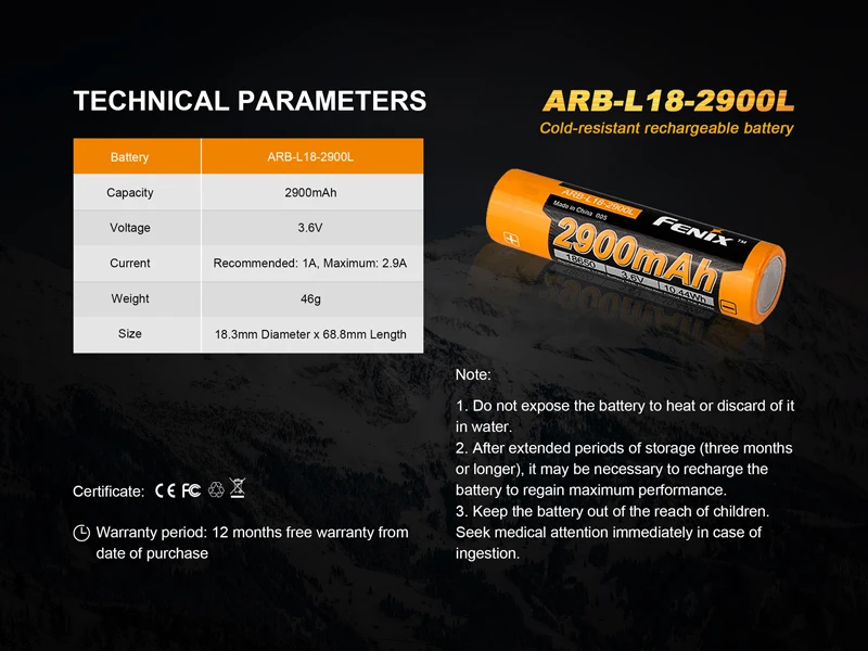 Fenix ARB-L18-2900L 2900mAh Cold-resistant Rechargeable Battery (7)