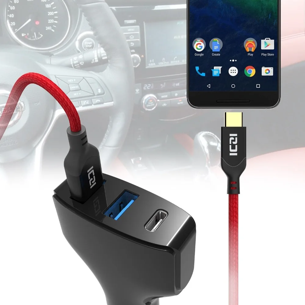 ICZI 1 m 3 حزمة نوع C كابل النايلون مضفر 2.4A سريع شحن كابل بيانات USB C كابل ل Xiaomi هواوي سامسونج