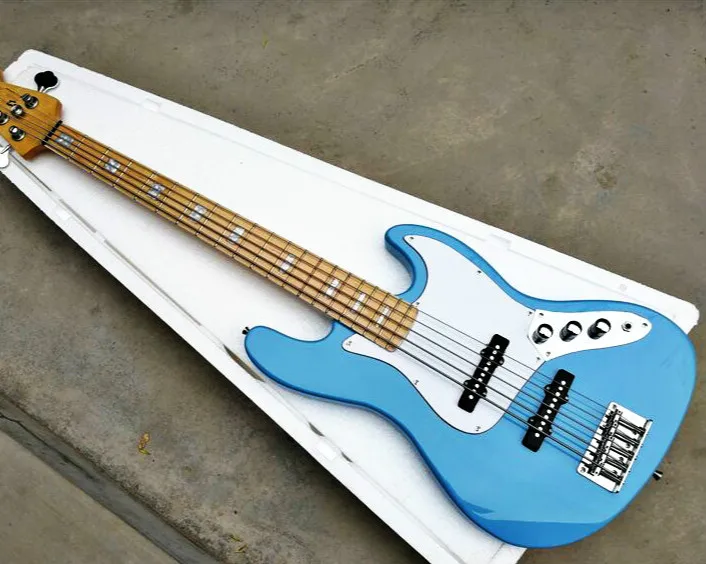 

Top quality FDJB-5003 metal blue color solid basswood body maple fingerboard 5 strings Jazz Bass electric guitar, Free shipping