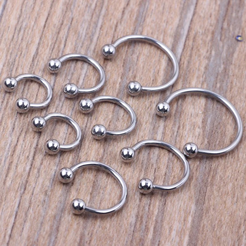 JUNLOWPY Silver Nose Piercing 100pcs 6-14mm mix Stainless steel eyebrow Labret bar Horseshoe Nose ring Body jewelry Tragus Ear