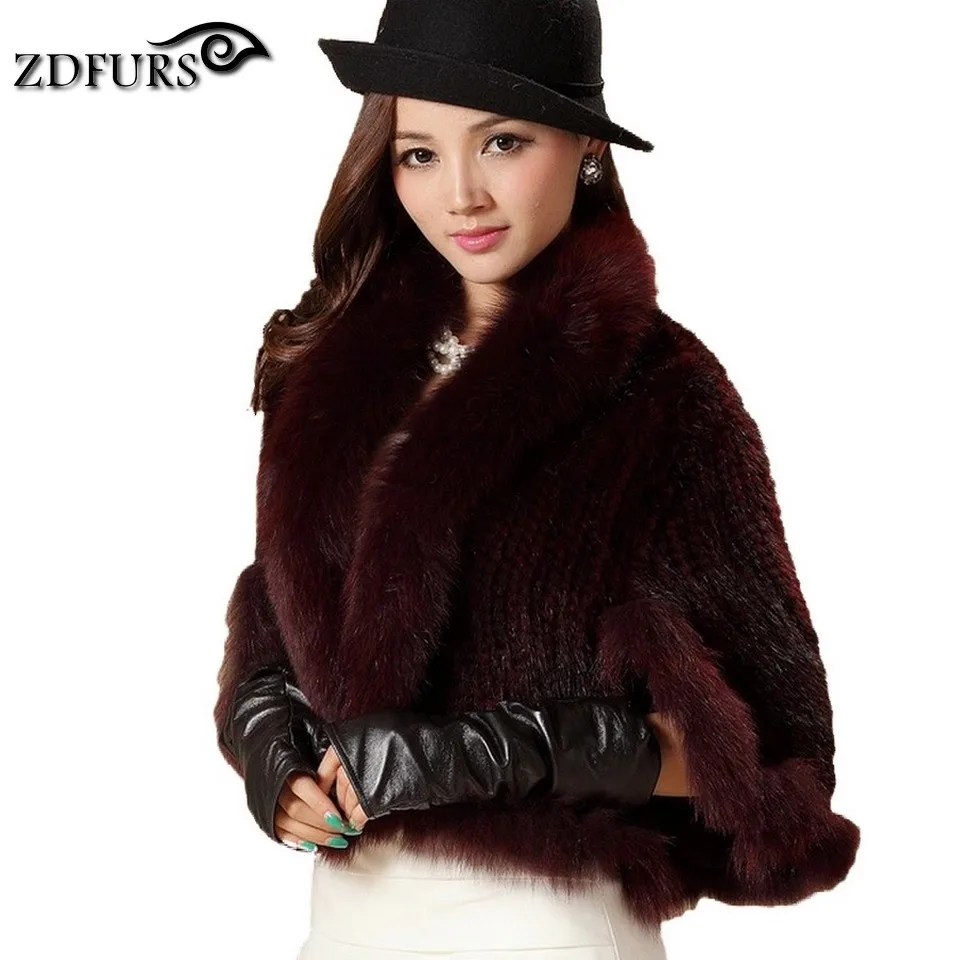 ZDFURS * Новые шапки из меха норки вязаная шаль пончо с лисой отделка натурального