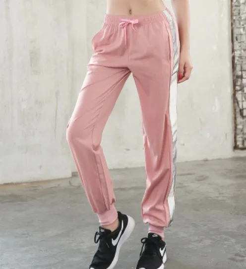 EF8147, свободные штаны для бега, женские, с карманами, светоотражающие, в полоску, женские спортивные штаны, для фитнеса, спорта, спортзала, тренировки, одежда, штаны для йоги - Цвет: Pink
