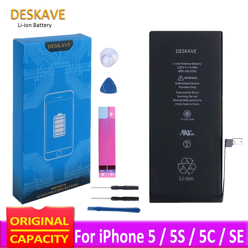 

Deskave 100% High Capacity 1560mAh Battery for iPhone 5 5S 5SE for iphone 5C Replacement AAA Quality Zero Cycled tools+Sticker