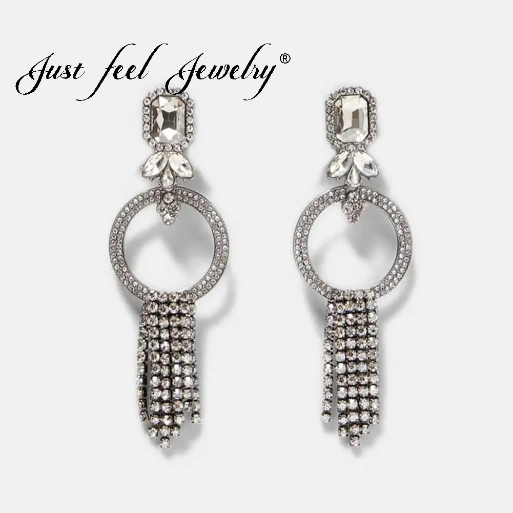 

JUST FEEL ZA New Crystal Taseel Dangle Earrings For Women Bohemian Statement Drop Earring Wedding Party Shiny Jewelry Pendientes
