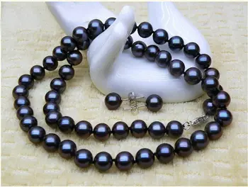 

BEAUTIFUL New 10-11MM AAA+ TAHITIAN BLACK PEARL NECKLACE 18" EARRING set