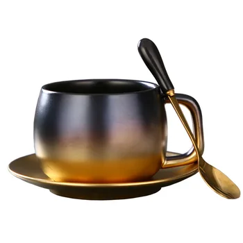 

Gradient Gold Matte Black Phnom Penh American Coffee Cup Afternoon Tea Ceramic Cup Creative Coffee Cup and sacuer Set Coffee mug