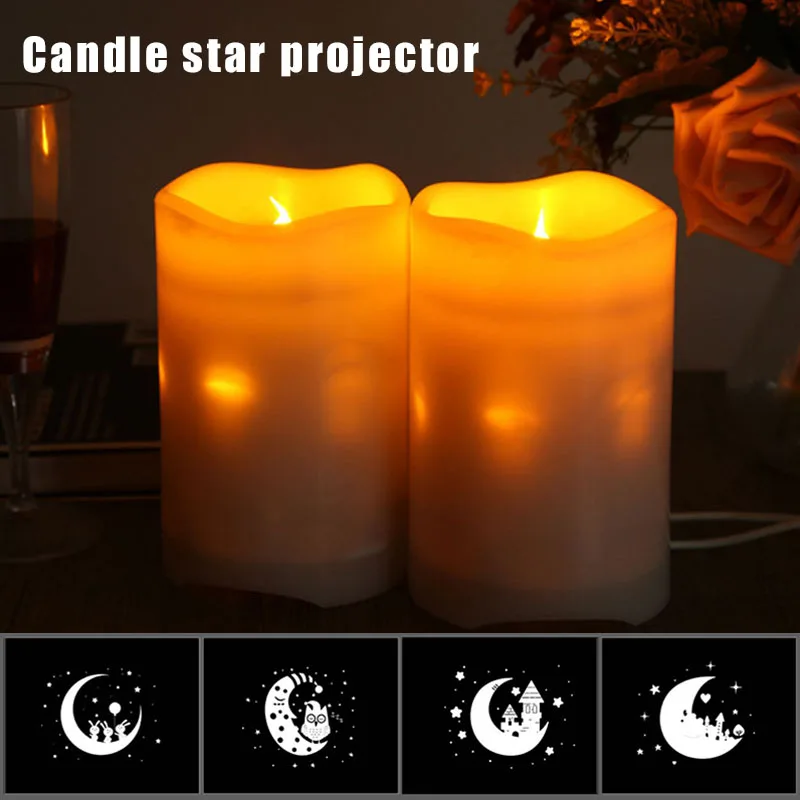 

1 Pcs LED Candle Projection Lights Flameless Candles with Remote Control Rotate Stars Fruits Lamp DAG-ship