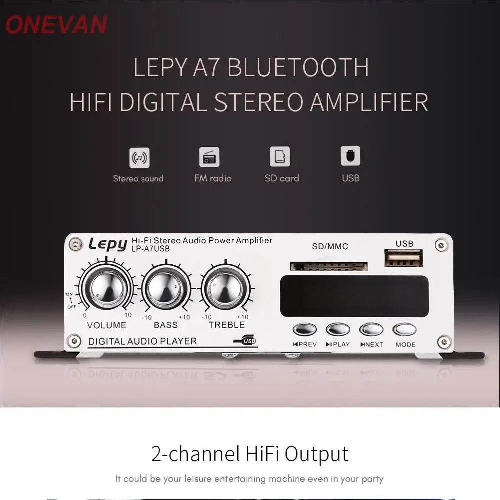 

LP-A7 USB Lepy Digital Player Bluetooth 4.2 Version Car Power Hi-Fi Stereo Audio Amplifier 2CH 20W RMS Home AMP SD CD DVD MP3 FM