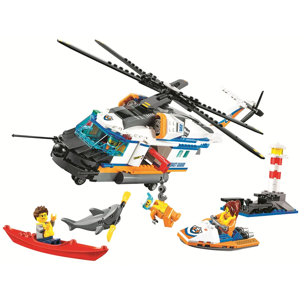 

Bela 10754 439pcs City Series Coast Guard Heavy-Duty Rescue Helicopter Building Block Brick Toys Kids Gift Compatible Bela