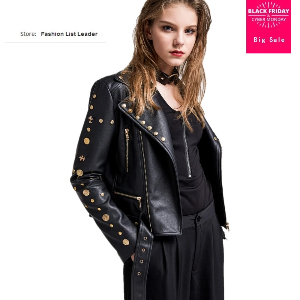 Black Pu Rivet Perles Rue De Cuir Base 2017 Marque Wj1018 Nouveau Bonne Veste En Mode Automne Qualité Dames Printemps qa8Ux1