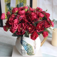 New Multi 4 Color Realistic Autumn Artificial Fake Peony Flower Arrangement Home Decor Bride hydrangea Free Shipping