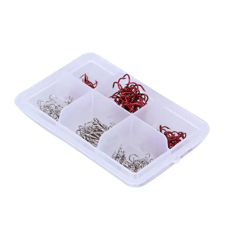 

100pcs Red and Silver Treble Hook Kit 8# 10# 12# 14# High Carbon Steel Fishing Lure Hook with Lure Box New Promotion