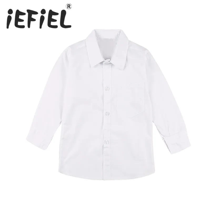 IEFiEL/белая детская формальная рубашка с длинными рукавами и отложным воротником