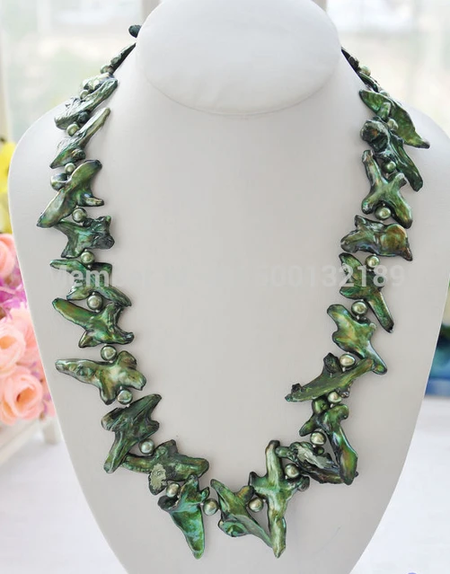 

j00487 40mm GREEN BAROQUE KESHI REBORN ROUND PEARL NECKLACE NEW