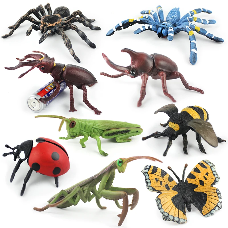 

9pcs/lot Insects toy ladybug Spider Mantis Honey beeAction & Toy Figures PVC Animal Model Learning & Educational Children's Toys