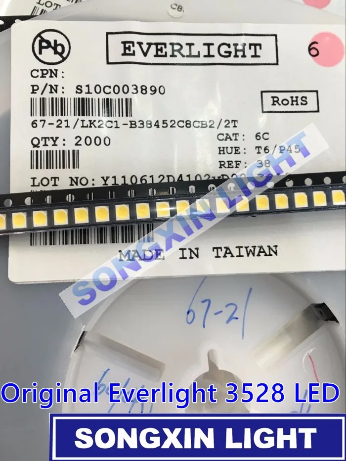1000 шт EVERLIGHT 3528 1210 SMD светодиодный белый золотой/медный кронштейн поверхностного