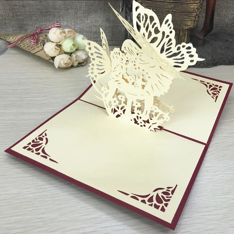 1pcs Angel Kiss Laser Cut Paper Greeting 3D Pop Up Kirigami Card Wedding Invitation Birthday Valentine's Day Postcards Gifts (3)