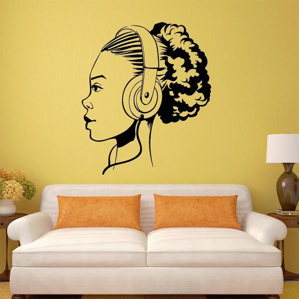 Wall Vinyl Sticker Decal Teen Girl Music Headphones Art Room Mural for