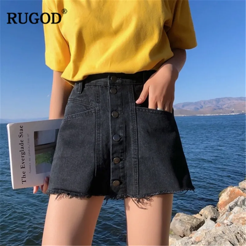 

RUGOD Harajuku style women shorts slim high waist single-breasted raw edge a line summer streetwear fashion femme shorts women