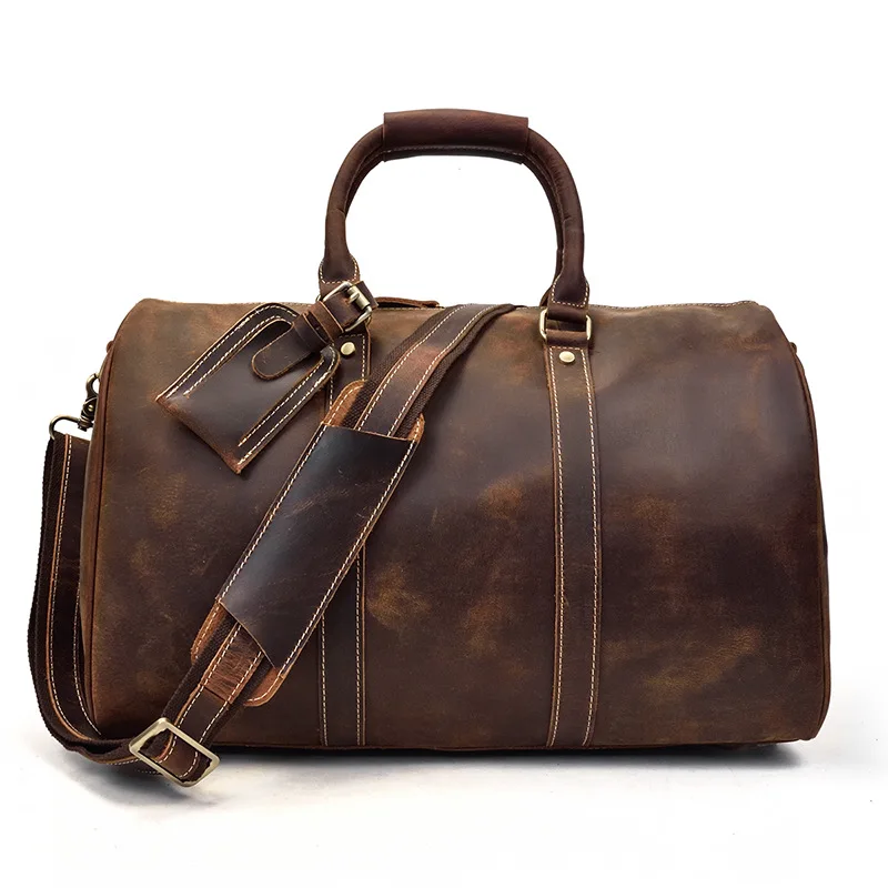 SIMLINE натуральная кожа сумка Для мужчин Винтаж Crazy Horse кожа большой Ёмкость мужской сумка ручной багажные сумки мужские - Цвет: Brown
