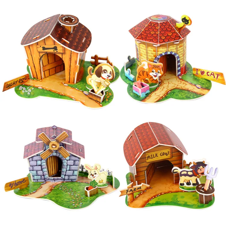 

3D Puzzle The Paper house Model Pet house Cartoon image ship castle Educational Toys for kids Models Building Toy