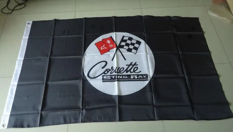 Corvette stingay черный флаг, 90X150 см размер, полиэстер