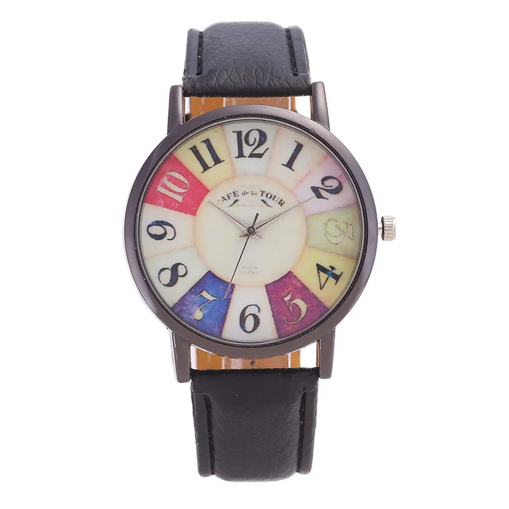 

New Graffiti Pattern Leather Band Analog Quartz Vogue Wrist Watches Drop shipping
