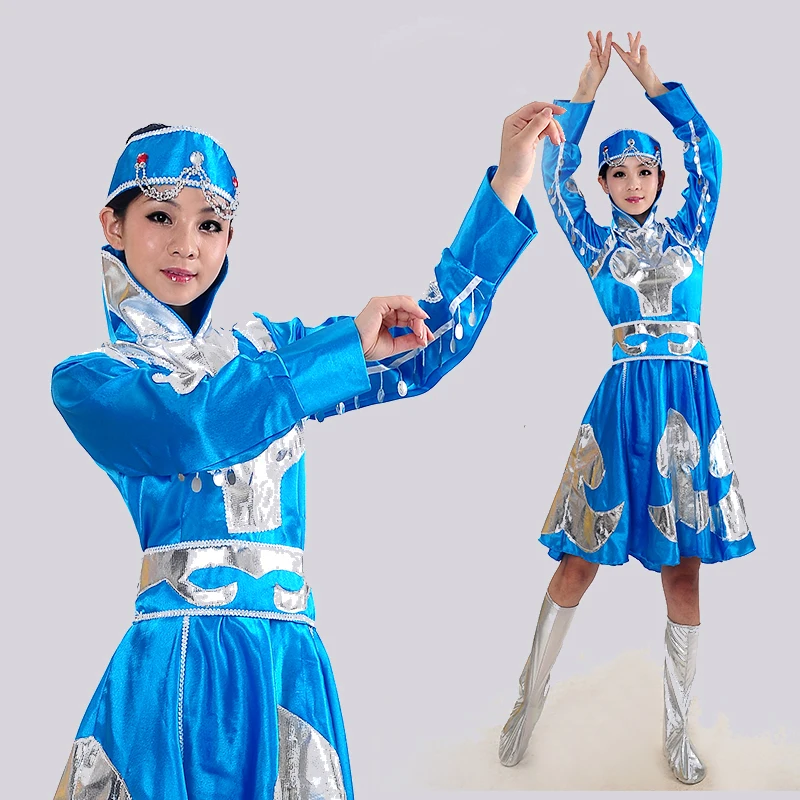 

Blue Women Mongolian Dance Dress for Stage Performance Chinese National Dai Dance Costume Female Hmong Dance Dress Clothing 89