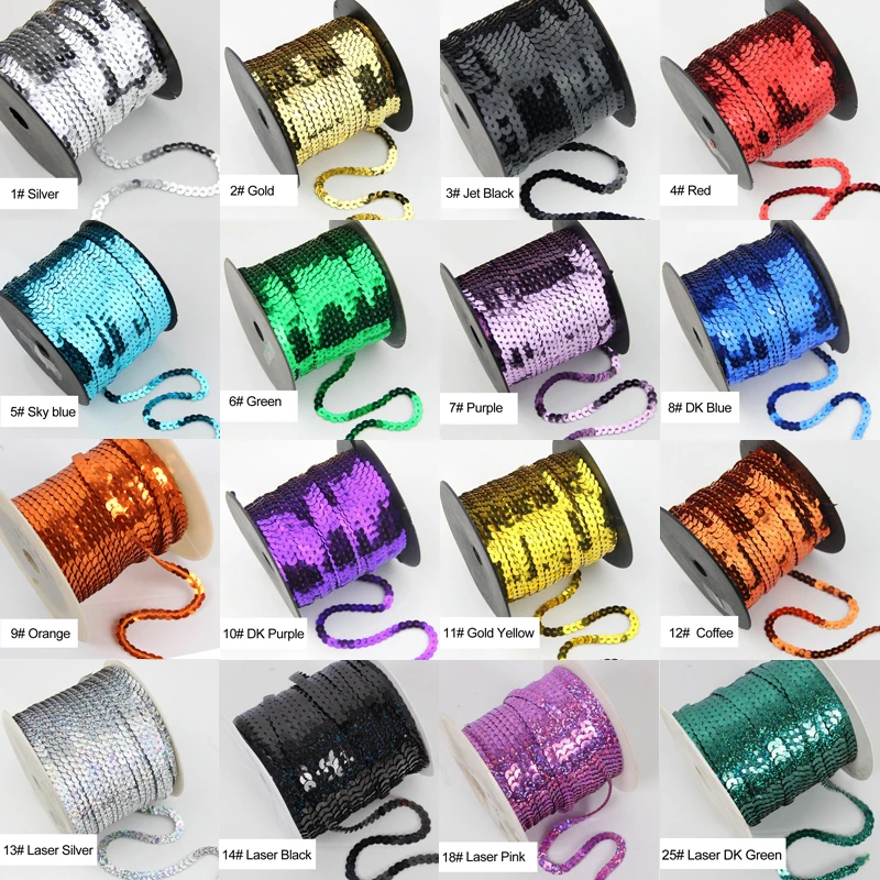 

26 colors 20yards/roll 6mm PVC sequins line sequined banding sewing on trims for crafts clothing Accessories