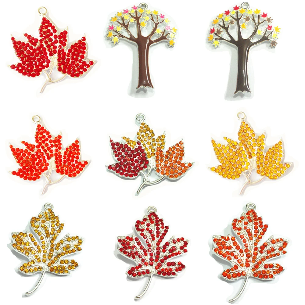 

( Choose Design First ) 10pcs/bag Silver Color Chunky Rhinestone The Fall Of Leaf/Tree Pendants