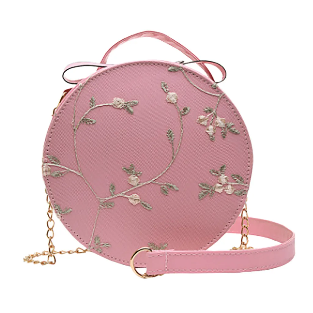 Женская модная кружевная сумка через плечо для женщин, одноцветная маленькая круглая сумка на одно плечо - Цвет: Розовый