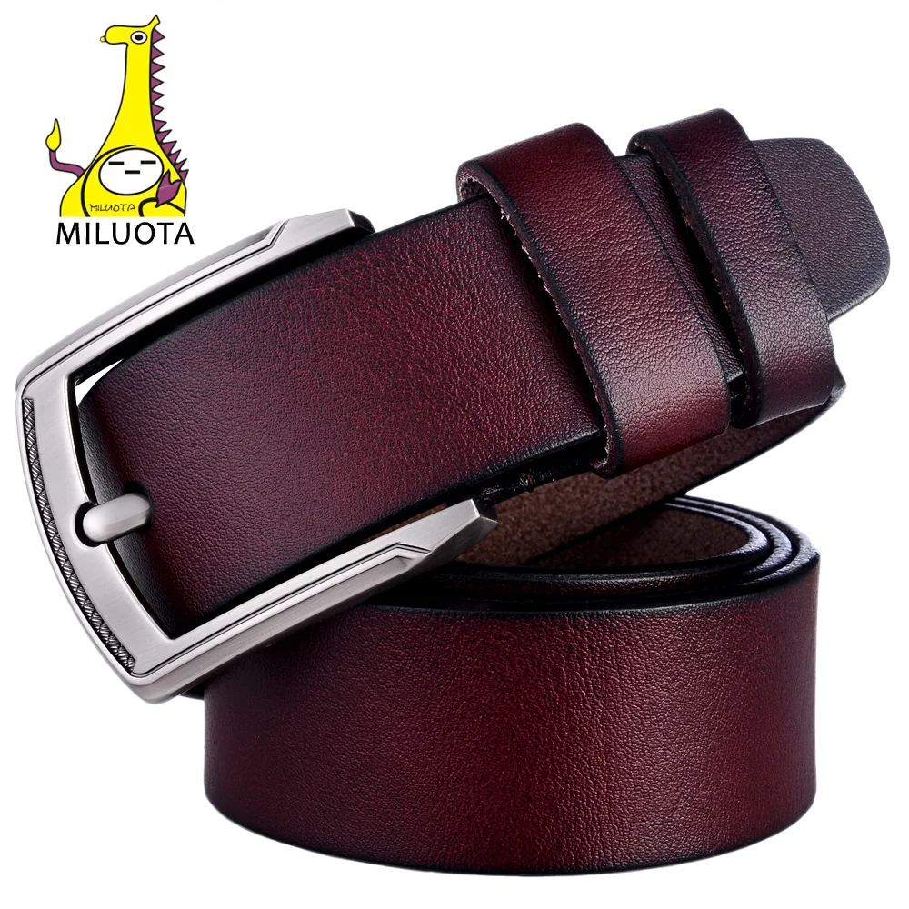 

[MILUOTA] Brand Belt for Men 100% Genuine Leather Strap Male Metal Pin Buckle Vintage Mens belts Luxury bt1316