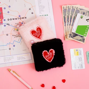 

Women Plush PU Mini Wallet Small Letter Laser Coin Purse New Zipper Lady Organizer Short Wallet Female ID Card And Photo Holder