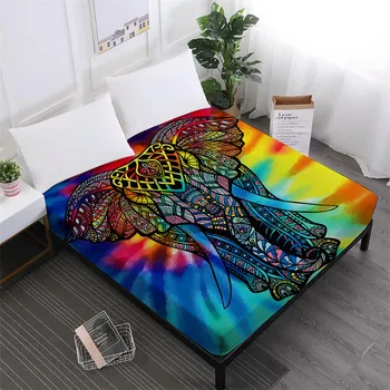 

Animal Elephant Pattern Bed Sheet Colorful Tribal Fitted Sheets India Style Mattress Cover Elastic Band Soft Bedclothes D25