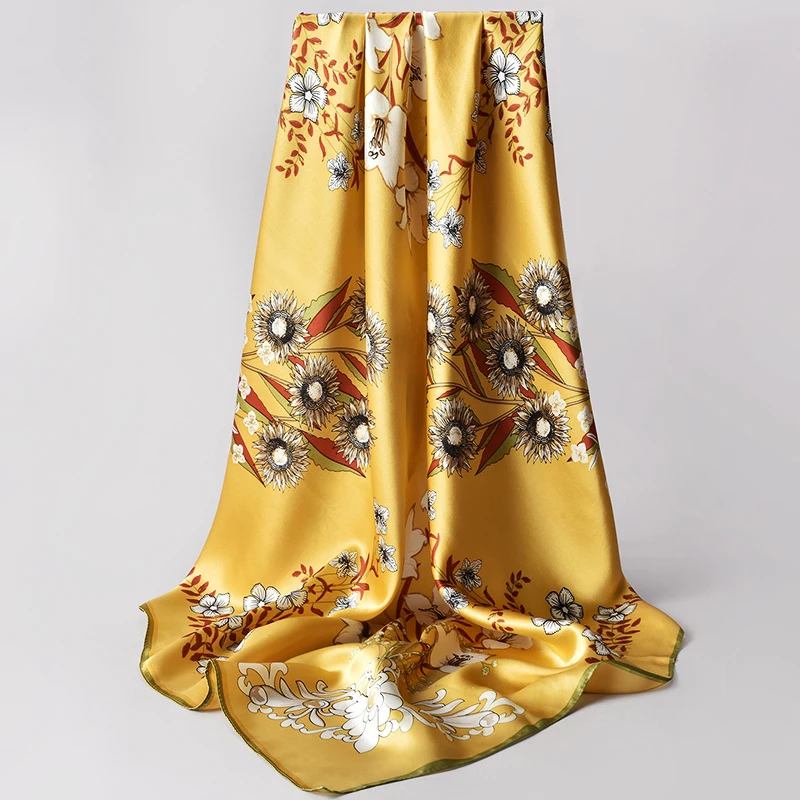  100% Silk Scarf Women 2019 Luxury Hougzhou Silk Shawls and Wraps for Ladies Handkerchief Print Squa