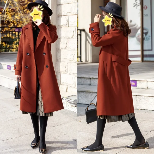 Korean Womens Wool Coat Autumn Winter Jacket Fashion Elegant Slim Long Woolen Outerwear Female Thicken Warm Wool Overcoat
