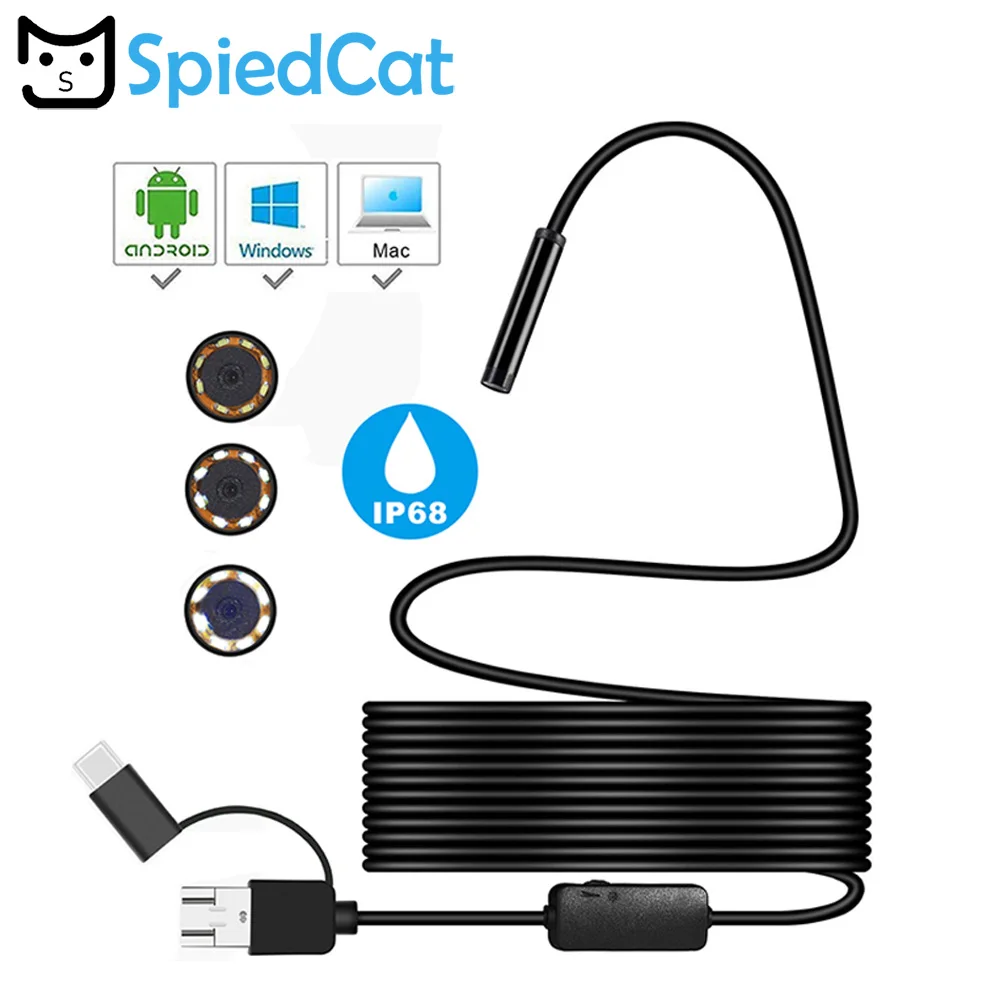 1200P Тип C Android микро/USB эндоскоп камера 8 мм Len 1/2/5 м полужесткая трубка Змея бороскоп