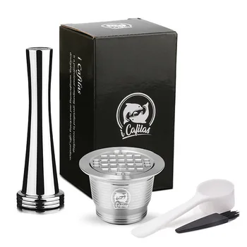 Behogar Refillable Reusable Stainless Steel Square-hole Capsule Cup Filter Tamper Set wSpoon Brush for Nespresso Coffee Machine Behogar Refillable Reusable Stainless Steel Square-hole Capsule Cup Filter Tamper Set wSpoon Brush for Nespresso Coffee Machine