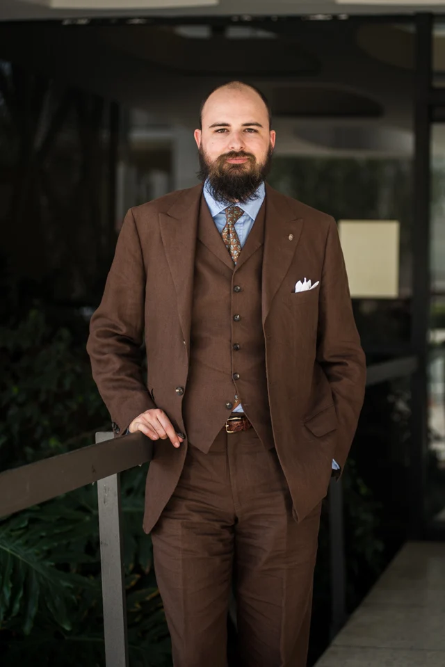 brown pant coat matching shirt