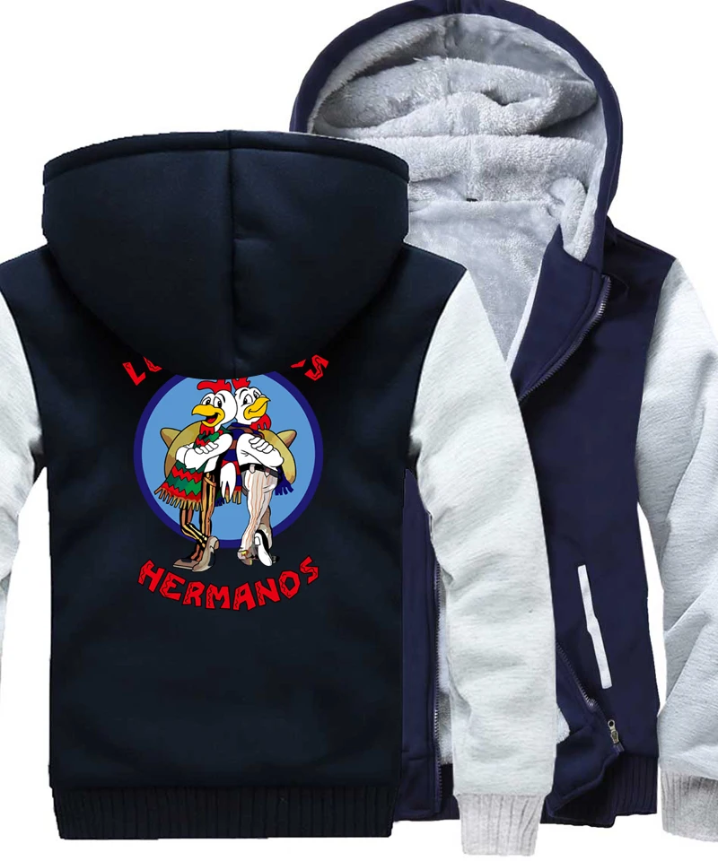 LOS POLLOS Hermanos чехол с принтом «во все тяжкие» модные толстовки с капюшоном для Для мужчин зима флис толстый Футболка Harajuku в стиле хип-хоп худи фирменный Kpop - Цвет: light gray dark blue