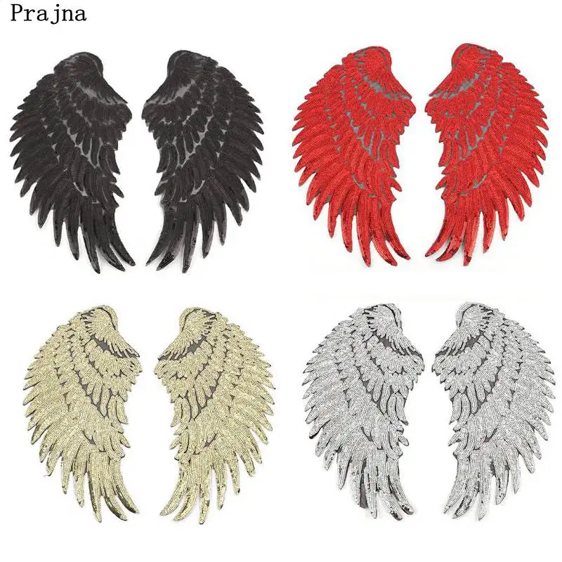 

Prajna Angel Wings Sequins Patches DIY Clothes Crown Iron On Patches Clothes Sew-On Jeans Patch Motif Applique Stickers Red&gold