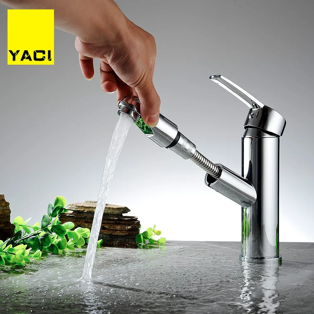 

YACI 87 New kitchen faucet 360-degree pull out type chrome hot and cold sink faucet